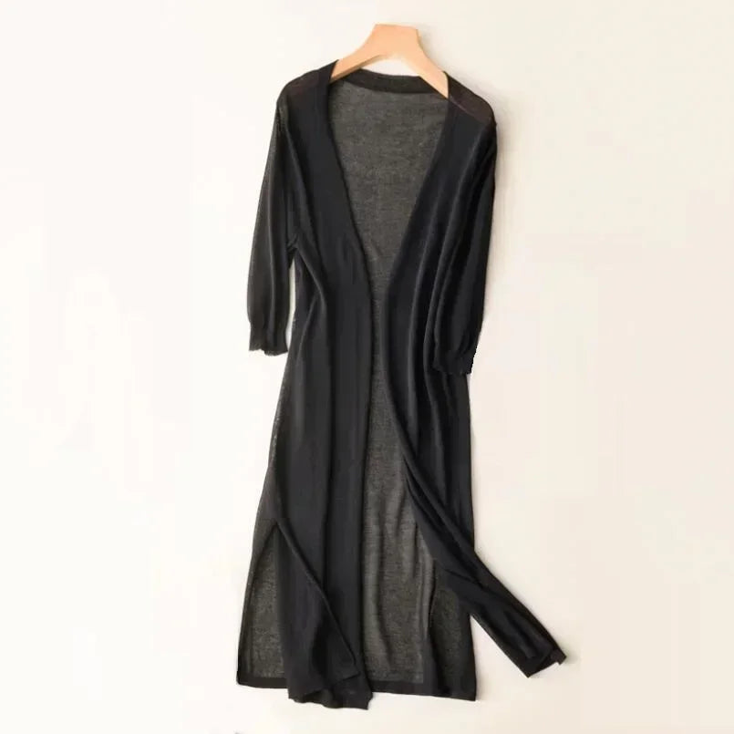 Miriam | Women's Open Front Long Sleeve Cardigan - Light Grey - Image 8