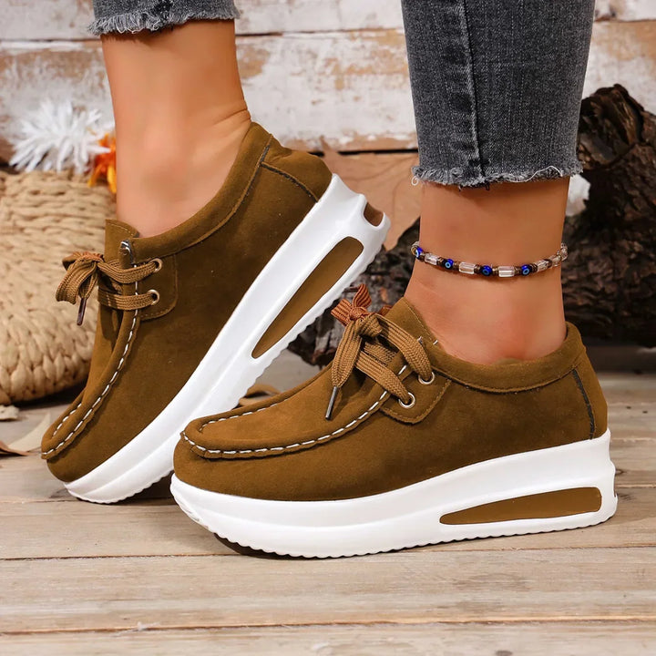 Nadia | Women's Platform Lace Up Sneakers - Brown - Image 1