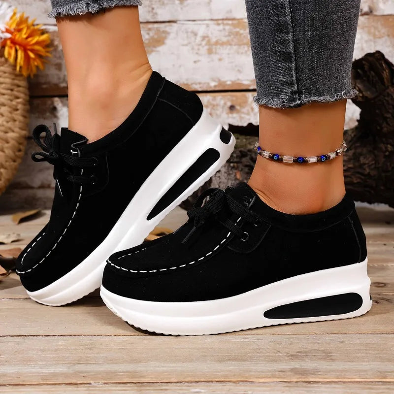Nadia | Women's Platform Lace Up Sneakers - Brown - Image 3