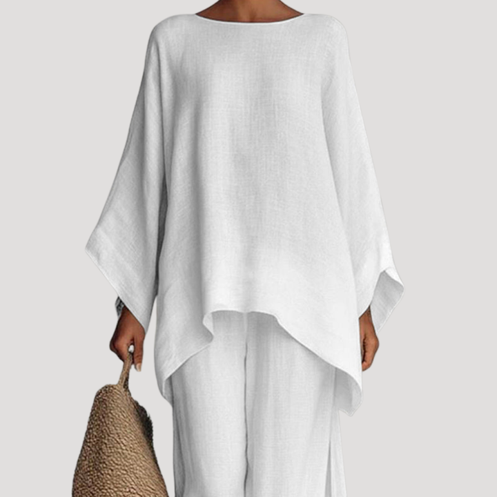 Nadia | Women's Relaxed Wide Leg Co Ord Set - White - Image 2