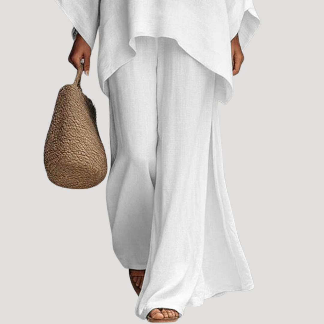 Nadia | Women's Relaxed Wide Leg Co Ord Set - White - Image 3