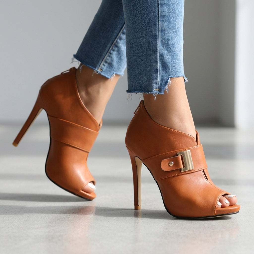Nadine | Women's Open Toe Buckle Stiletto Heels - White - Image 6