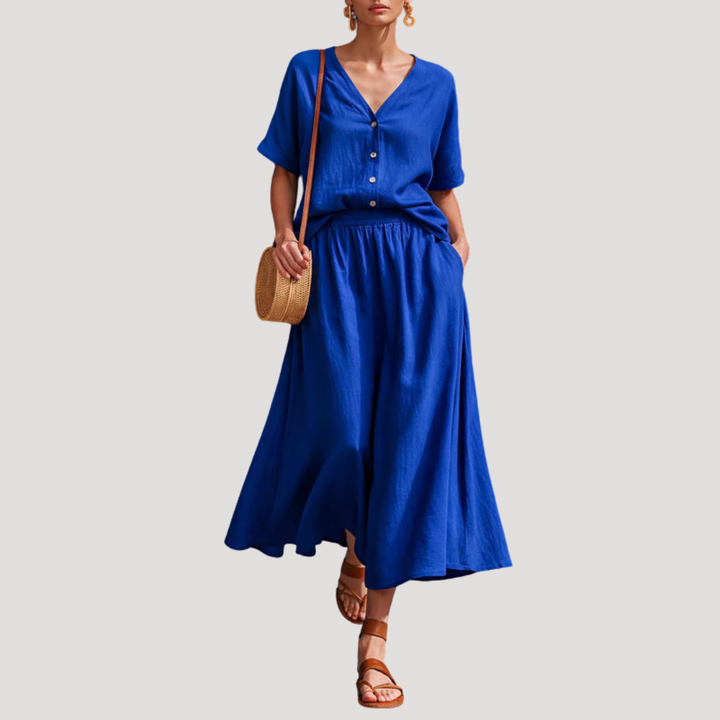 Natasha | Women's Button Front Midi Skirt Set - Yellow - Image 5