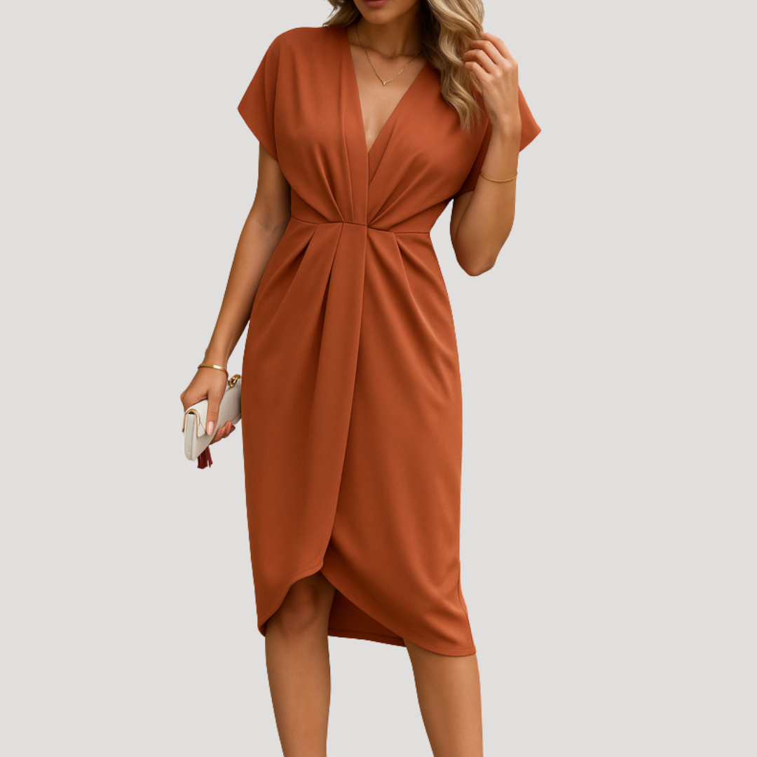 Nerissa | Women's V-Neck Wrap Midi Dress - Black - Image 3