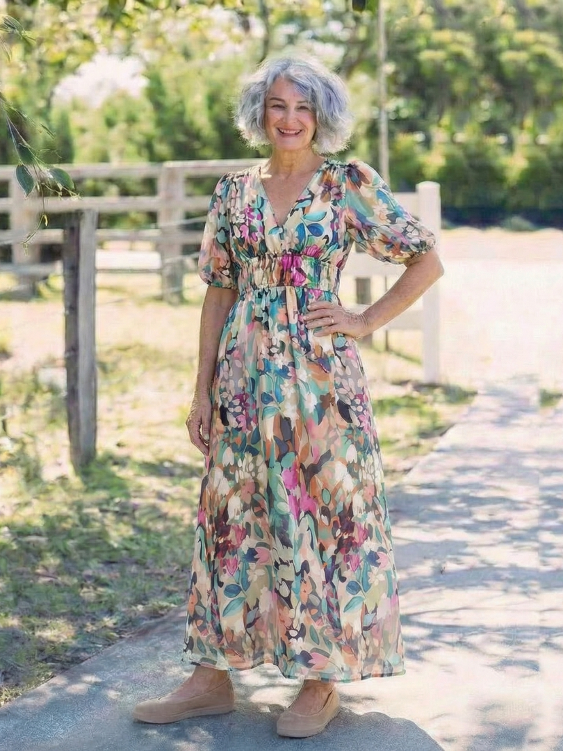 Octavia | Women's Floral V-Neck Midi Dress - Image 4
