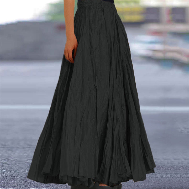 Ondine | Women's Flowy Pleated A-Line Maxi Skirt - Khaki - Image 8