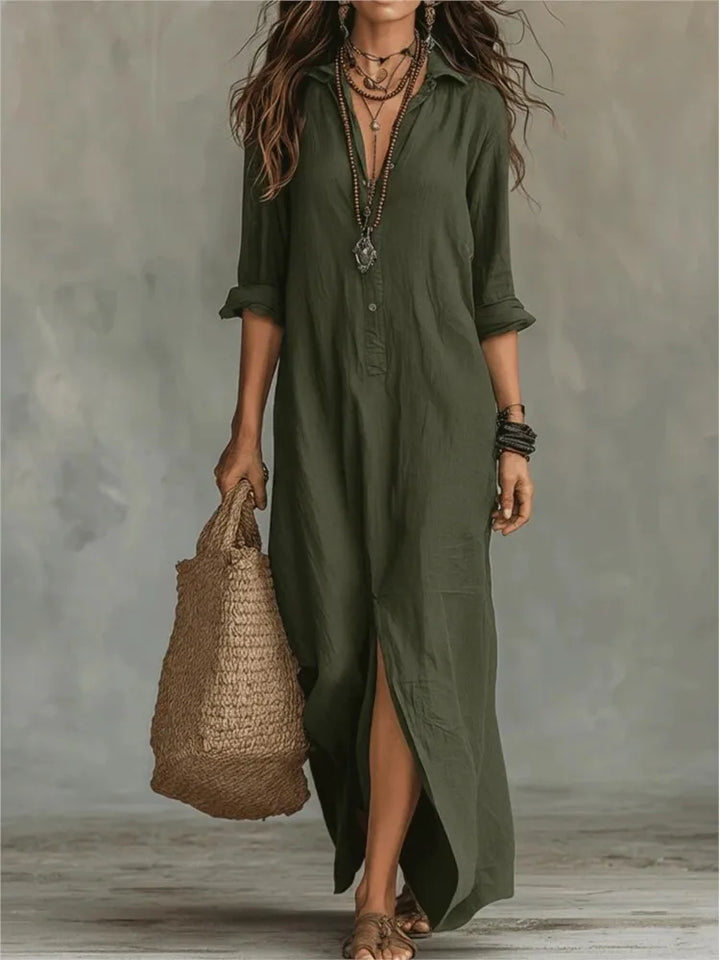 Ophelia | Women's Collared Long Sleeve Maxi Shirt Dress - White - Image 6