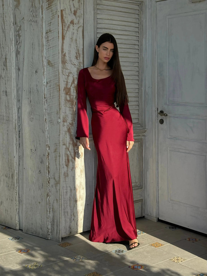 Ophelia | Women's Long Sleeve Fitted Maxi Dress - White - Image 2