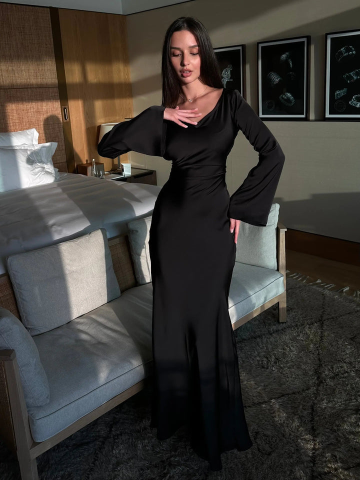 Ophelia | Women's Long Sleeve Fitted Maxi Dress - White - Image 5