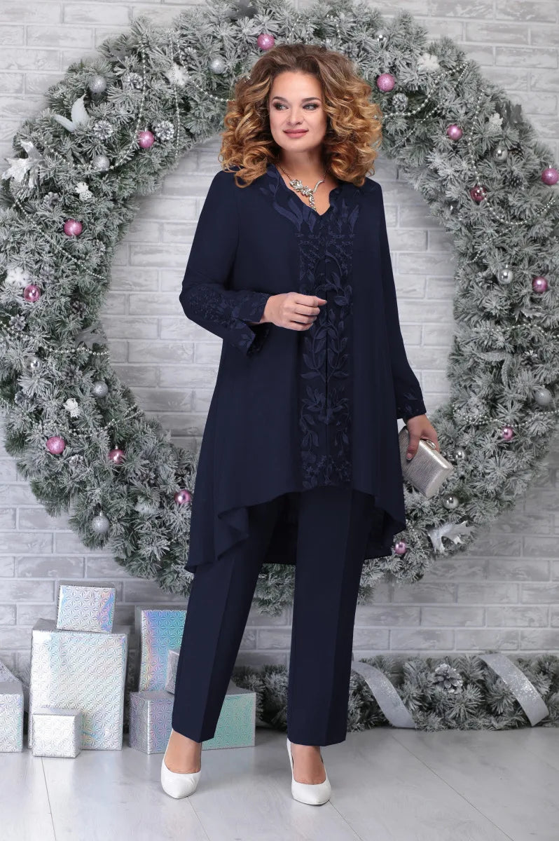 Orinthia | Women's Plus Size Lace Sleeve Pant Suit Set - Blue - Image 7