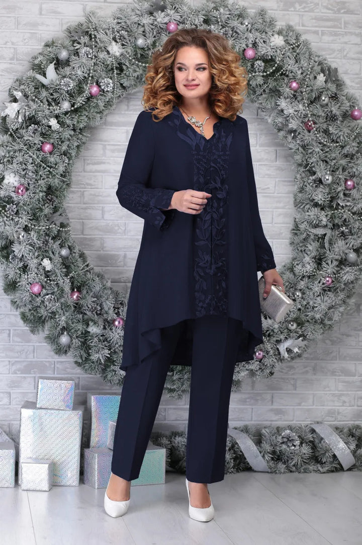 Orinthia | Women's Plus Size Lace Sleeve Pant Suit Set - Blue - Image 7