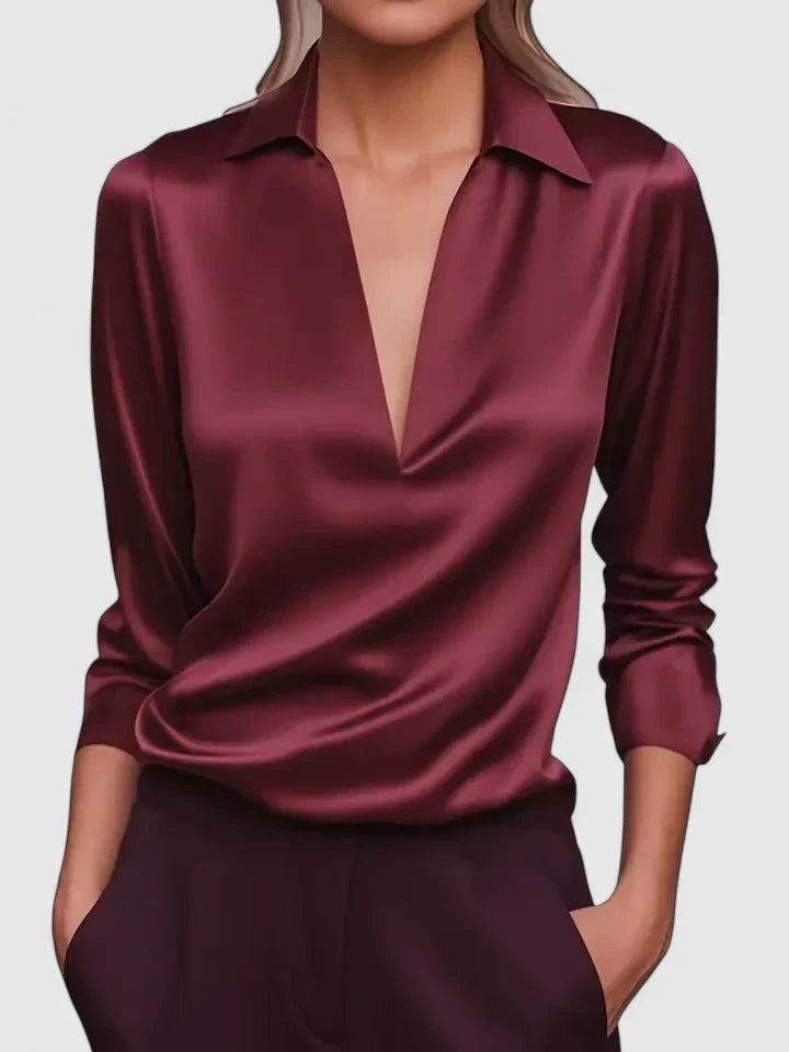 Persephone | Women's Collared Long Sleeve Blouse - White - Image 2