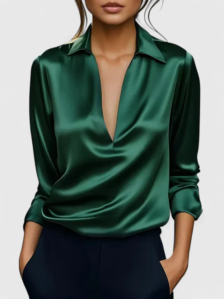 Persephone | Women's Collared Long Sleeve Blouse - White - Image 4