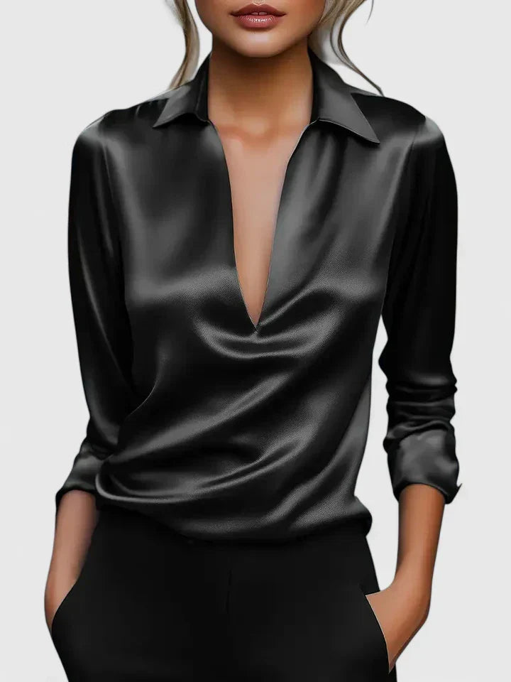 Persephone | Women's Collared Long Sleeve Blouse - White - Image 7