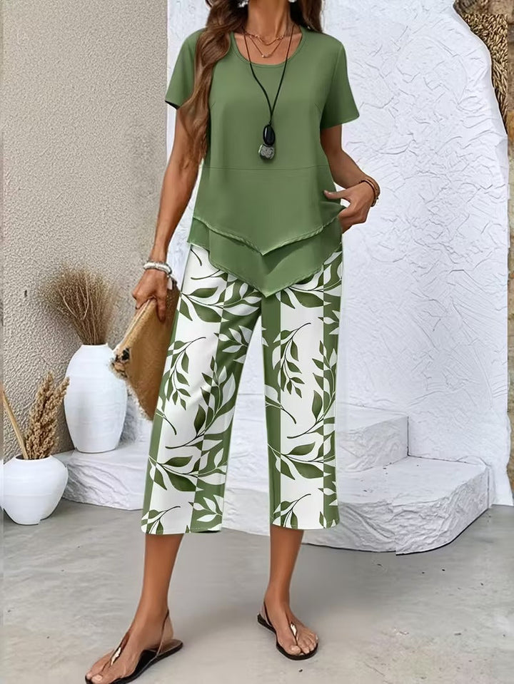 Primrose | Women's Leaf Print Two Piece Set - Green - Image 1