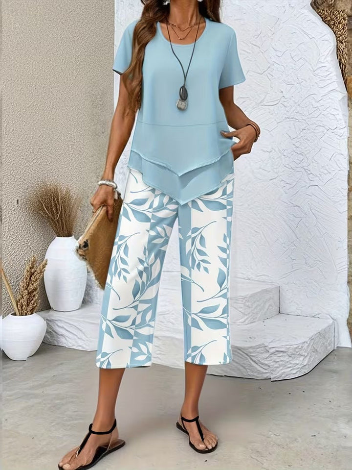 Primrose | Women's Leaf Print Two Piece Set - Green - Image 2