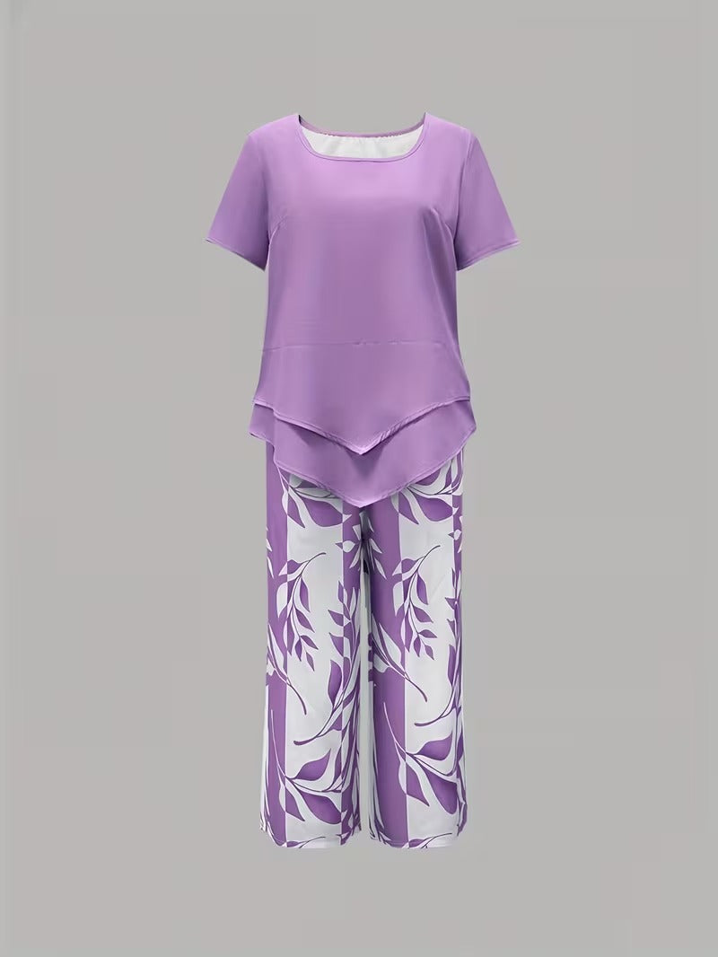 Primrose | Women's Leaf Print Two Piece Set - Green - Image 9