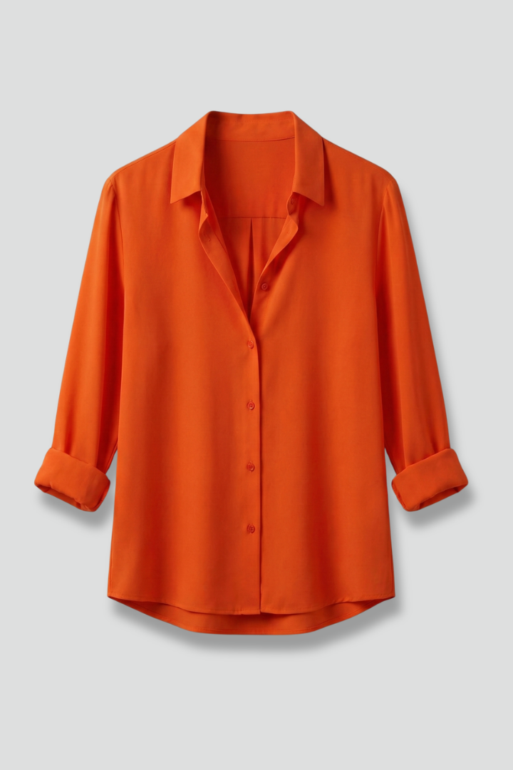 Raven | Women's Long Sleeve Button Down Collared Blouse - Orange - Image 1