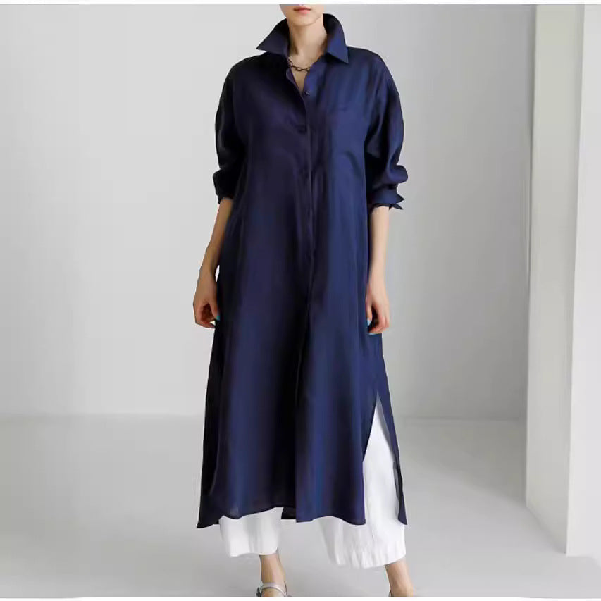 Ravenna | Women's Collared Button Down Midi Shirt Dress - Beige - Image 4