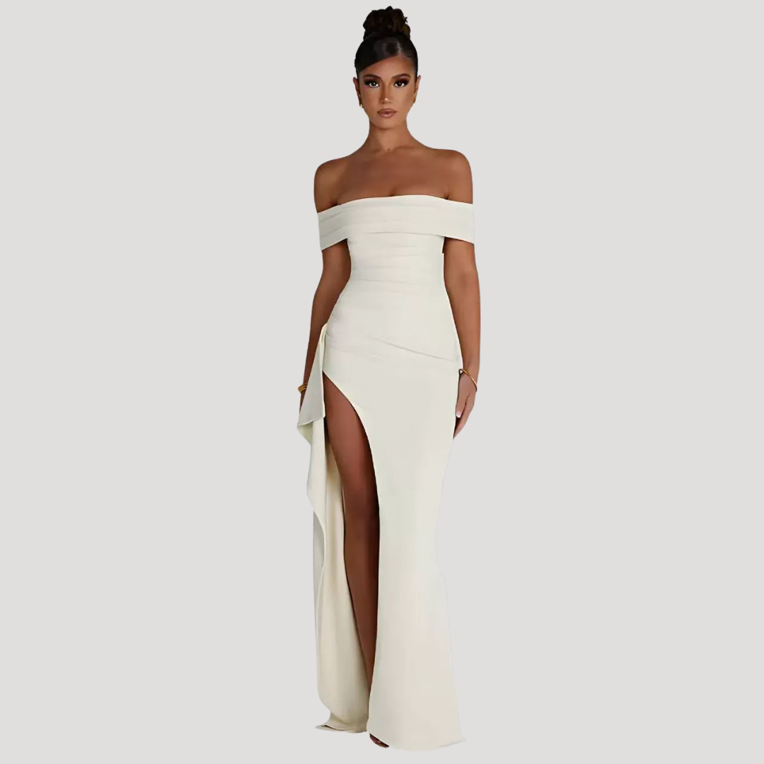 Ravenna | Women's Off Shoulder Fitted Maxi Dress - Black - Image 3