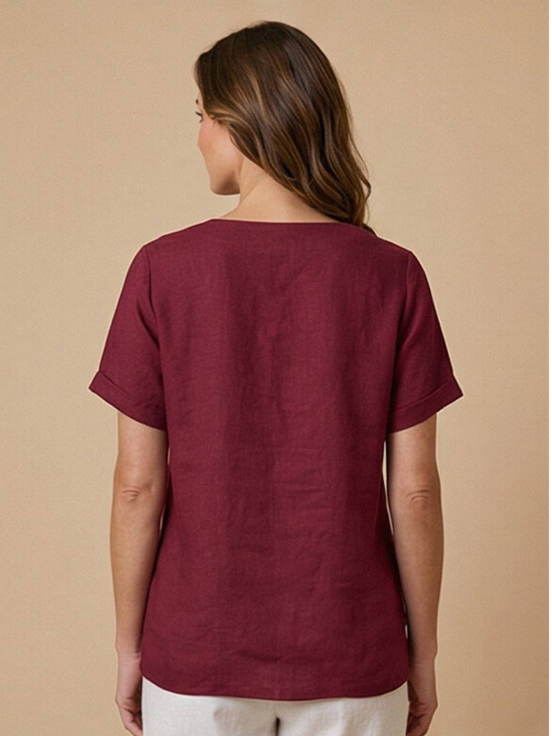 Foreen | Women's Casual Scoop Neck Button Detail Short Sleeve Top