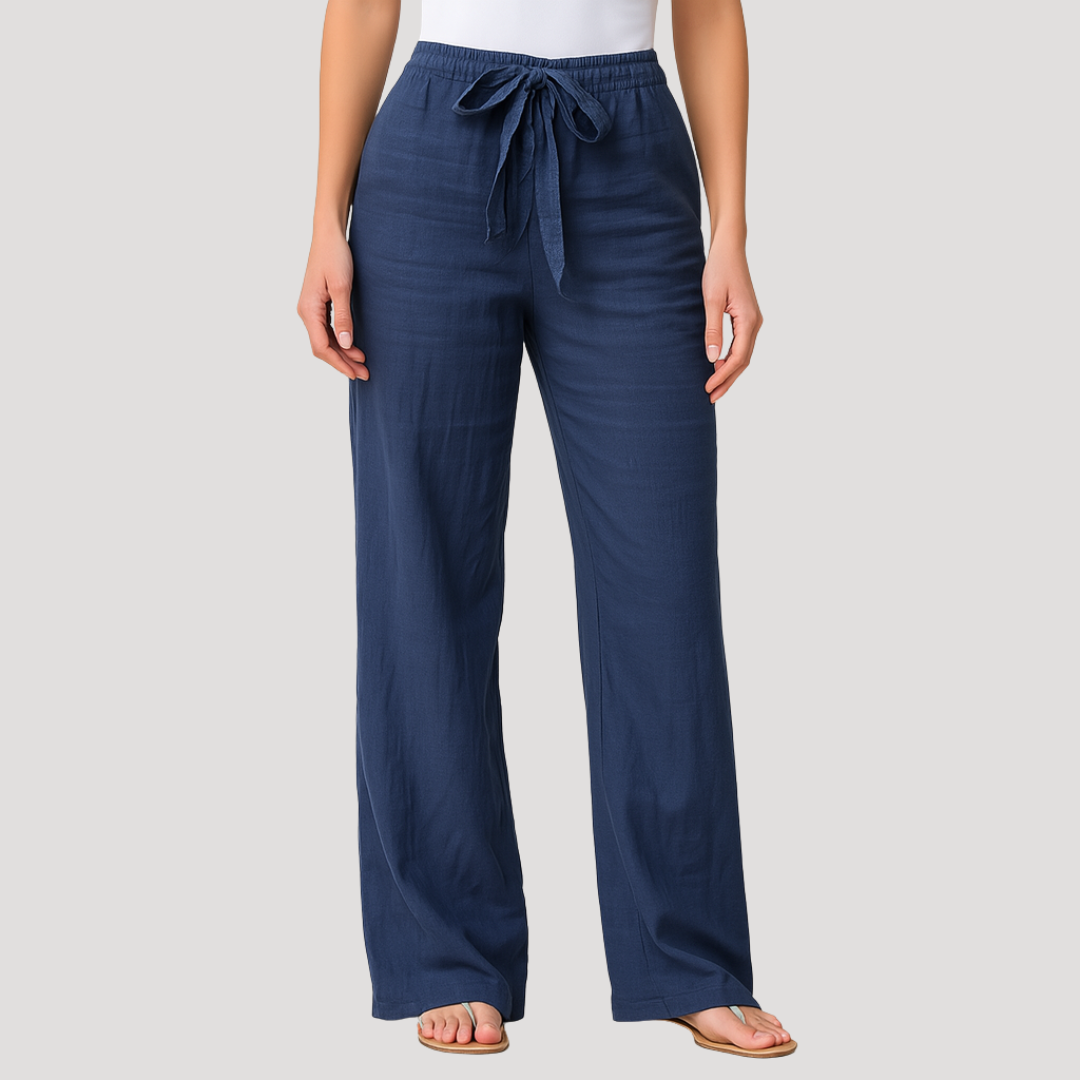 Reyna | Women's Drawstring Wide Leg Pants - Navy - Image 1