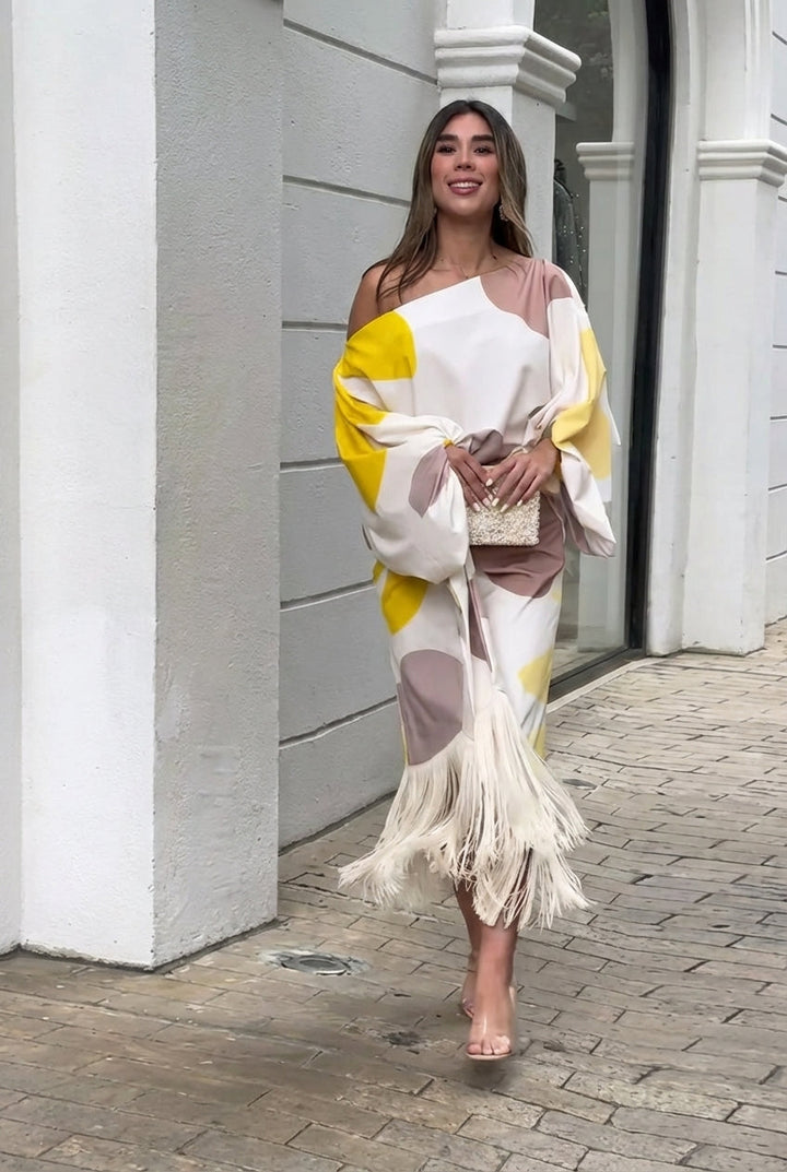Rhiannon | Women's One Shoulder Fringe Midi Set - Image 1