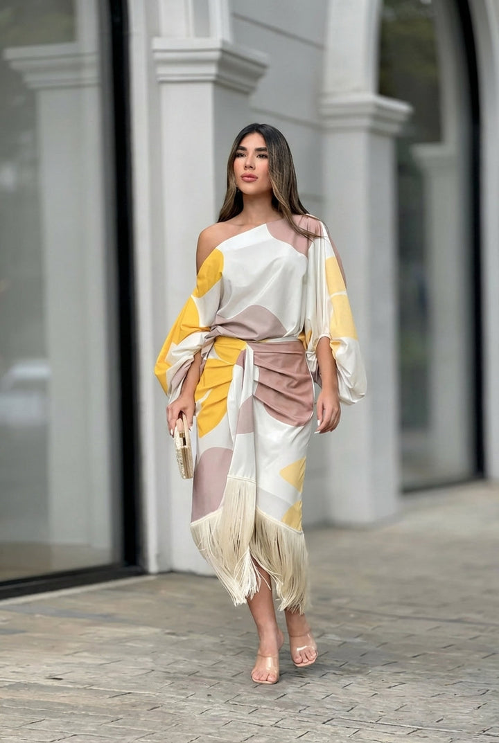 Rhiannon | Women's One Shoulder Fringe Midi Set - Image 2