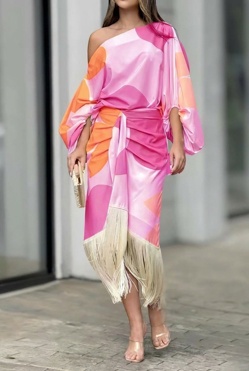 Rhiannon | Women's One Shoulder Fringe Midi Set - Image 5