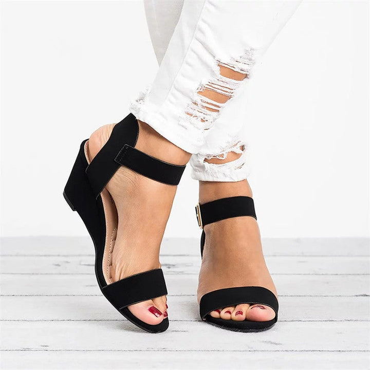 Ronni | Women's Open Toe Wedge Ankle Strap Sandal - Black - Image 1
