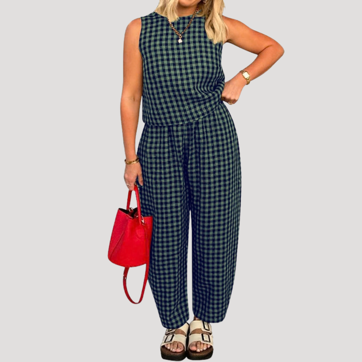 Rosalba | Women's Sleeveless Wide Leg Set - Navy - Image 1