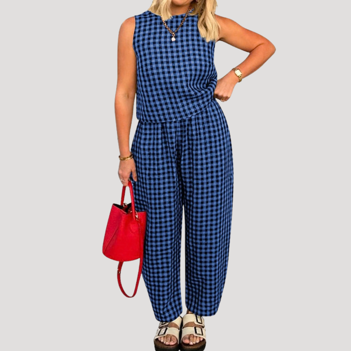 Rosalba | Women's Sleeveless Wide Leg Set - Navy - Image 3