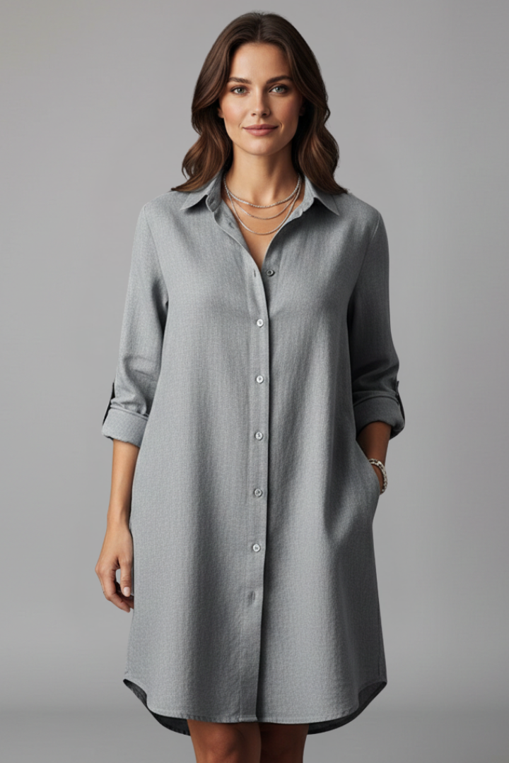 Saskia | Women's Long Sleeve Button Front Shirt Dress - Light Blue - Image 7