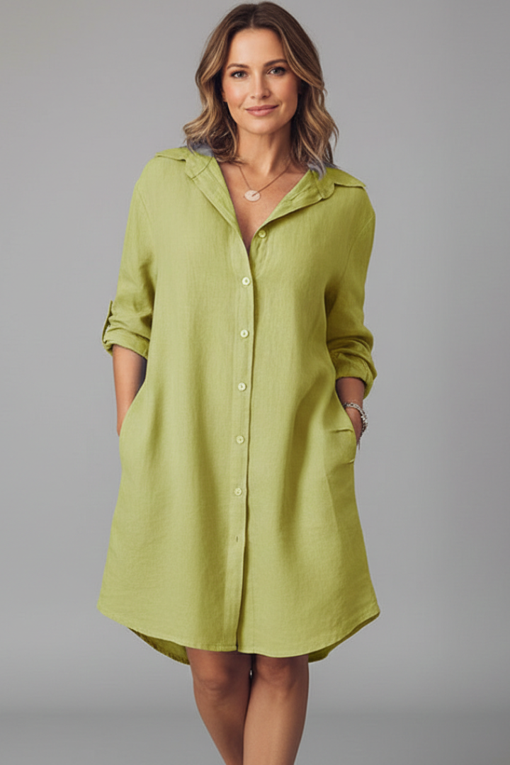 Saskia | Women's Long Sleeve Button Front Shirt Dress - Light Blue - Image 9