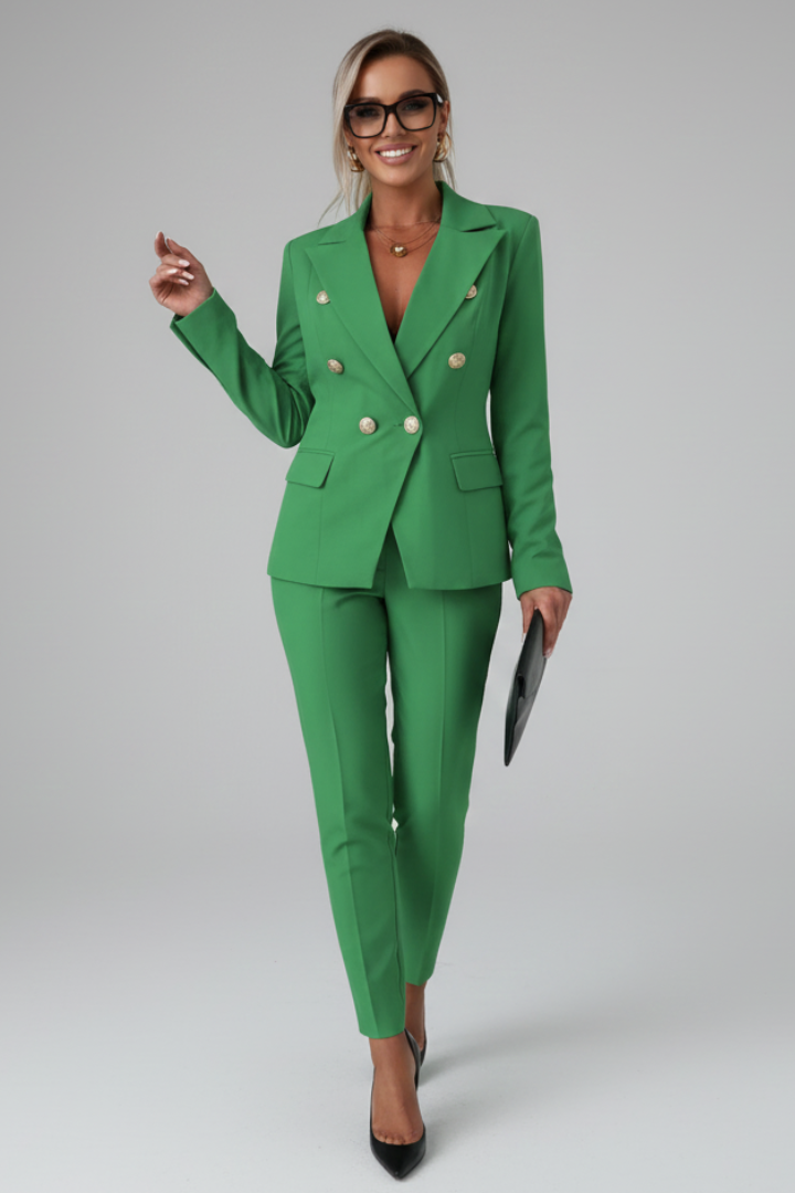 Scarlett | Women's Double Breasted Blazer Suit Set - Light Blue - Image 13