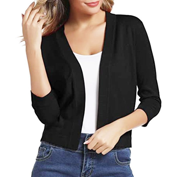 Scarlett | Women's Open Front 3/4 Sleeve Cardigan - Black - Image 1