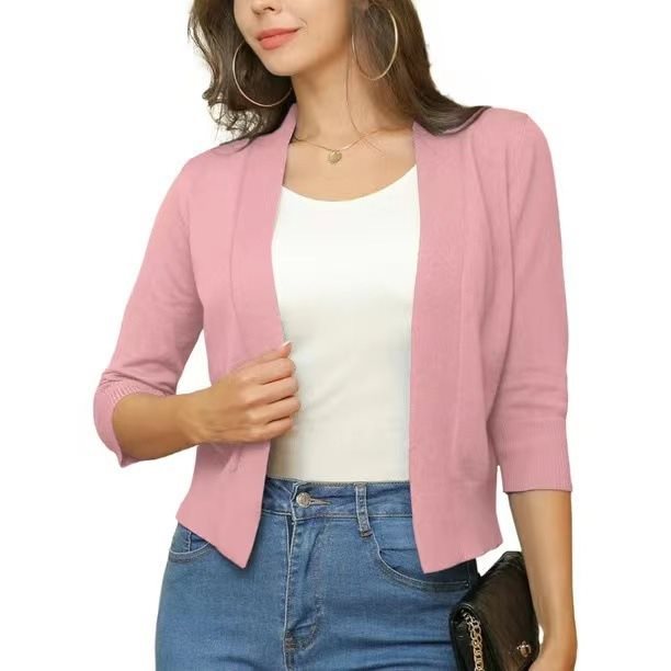 Scarlett | Women's Open Front 3/4 Sleeve Cardigan - Black - Image 16
