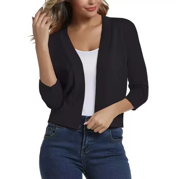 Scarlett | Women's Open Front 3/4 Sleeve Cardigan - Black - Image 3