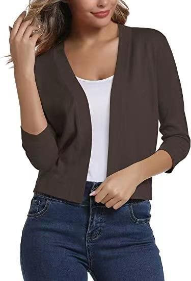 Scarlett | Women's Open Front 3/4 Sleeve Cardigan - Black - Image 6