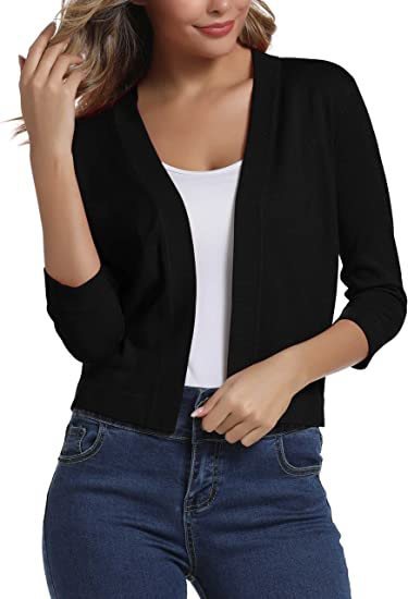 Scarlett | Women's Open Front 3/4 Sleeve Cardigan - Black - Image 8