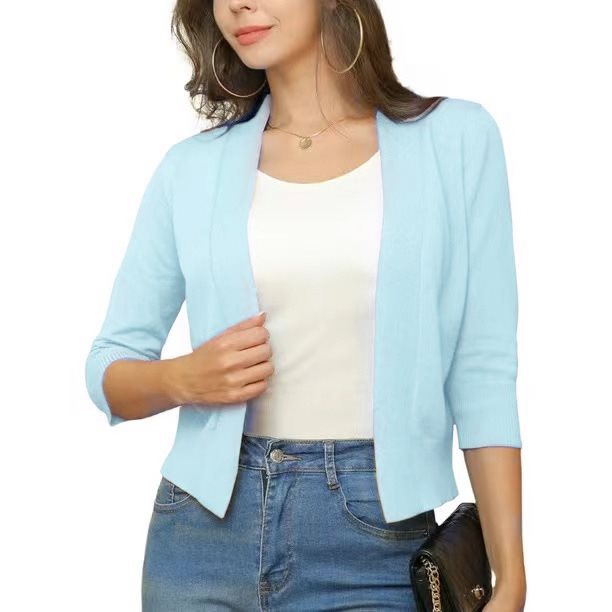 Scarlett | Women's Open Front 3/4 Sleeve Cardigan - Black - Image 9