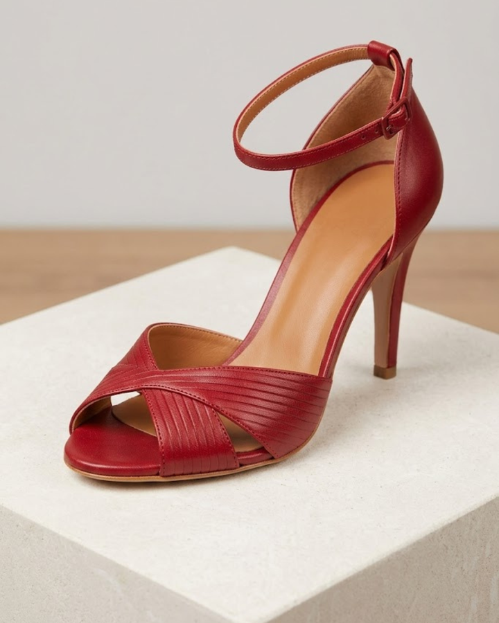 Scarlett | Women's Red Stiletto Heel Ankle Strap Sandals - Red - Image 3