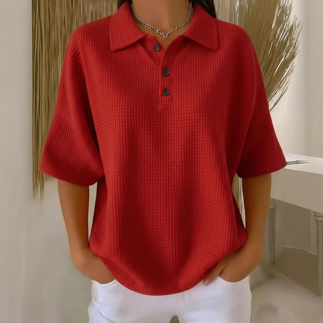 Serafina | Women's Collared Short Sleeve Polo Shirt - Red - Image 1