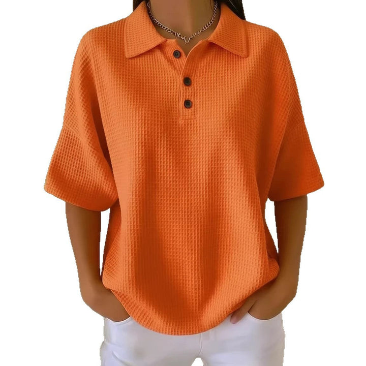 Serafina | Women's Collared Short Sleeve Polo Shirt - Red - Image 5
