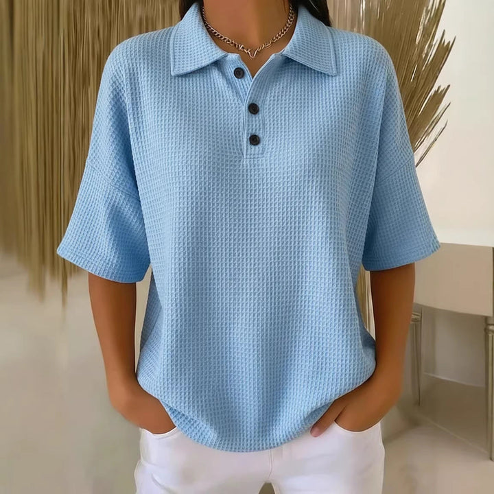 Serafina | Women's Collared Short Sleeve Polo Shirt - Red - Image 7