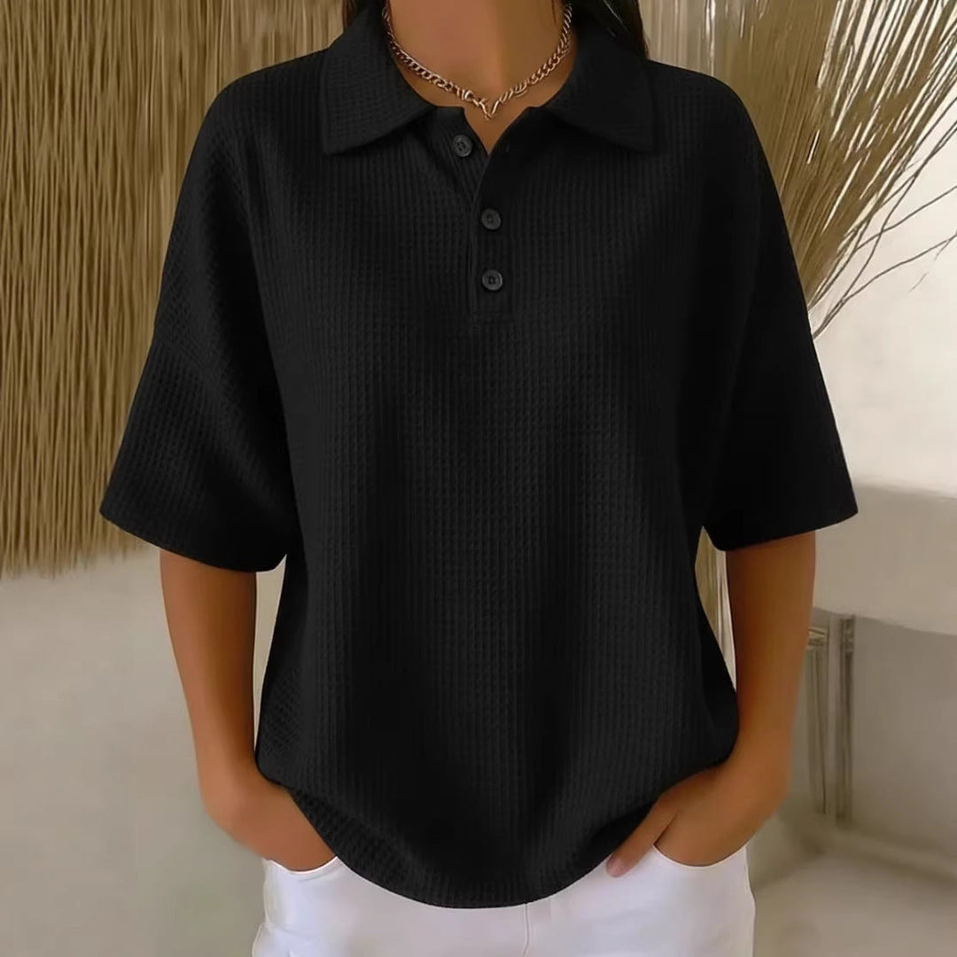 Serafina | Women's Collared Short Sleeve Polo Shirt - Red - Image 8