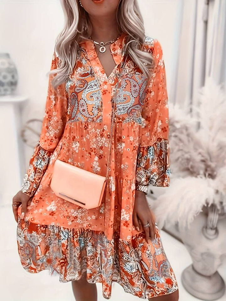 Seraphine | Women's Floral V-Neck Long Sleeve Tiered Midi Dress - Pink - Image 3