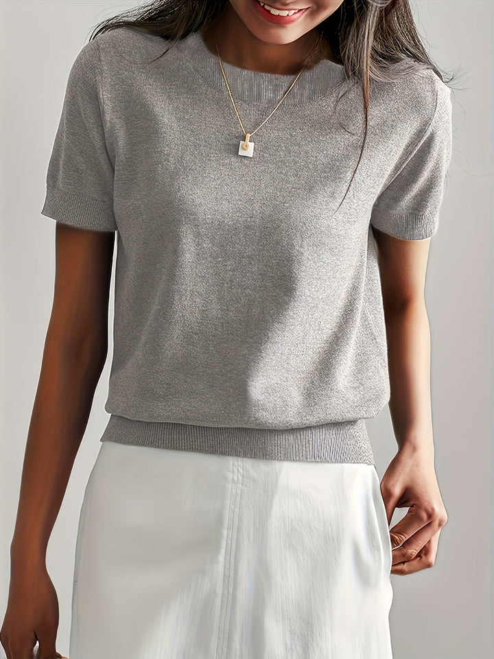 Serenity | Women's Short Sleeve Knit Sweater - Grey - Image 1