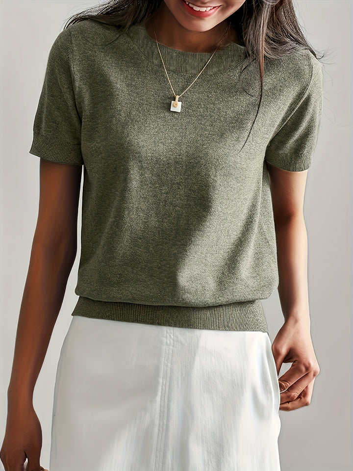 Serenity | Women's Short Sleeve Knit Sweater - Grey - Image 10