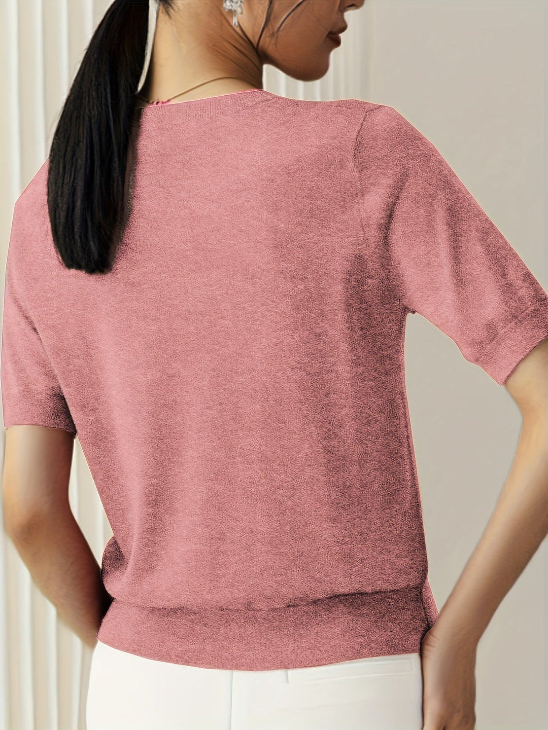 Serenity | Women's Short Sleeve Knit Sweater - Grey - Image 11